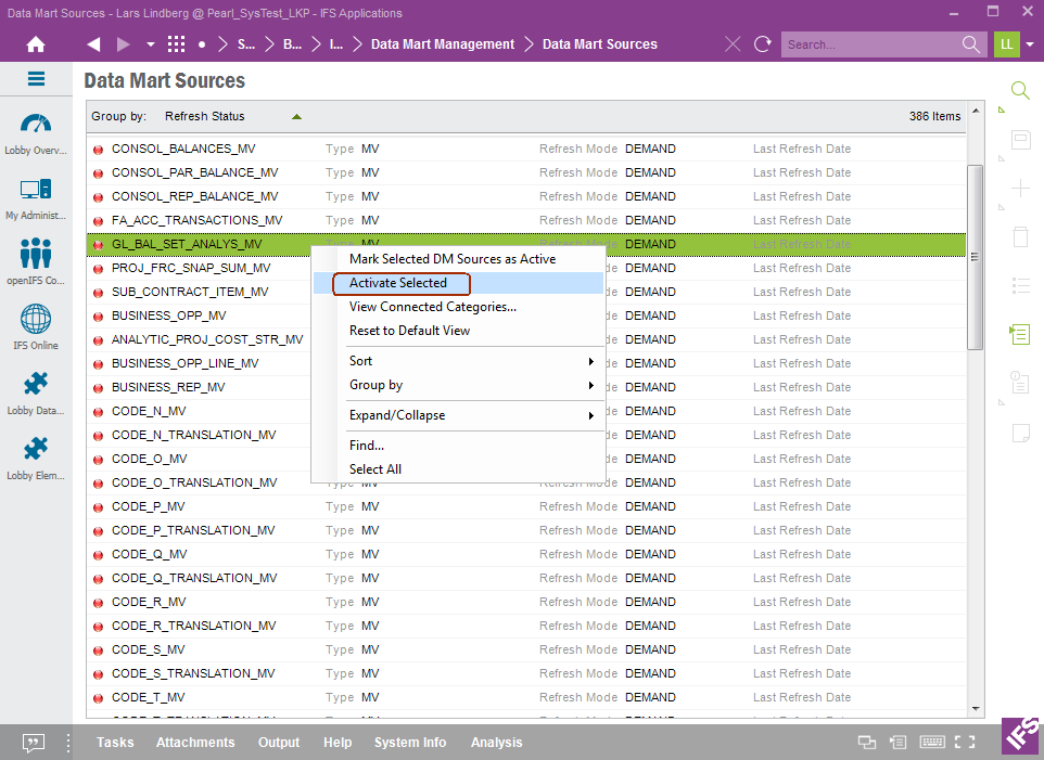 Analysis Models - Configure Materialized View Specific Data Mart Load